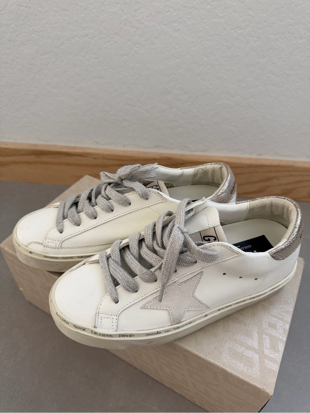 Golden Goose White Sneakers with Silver Star